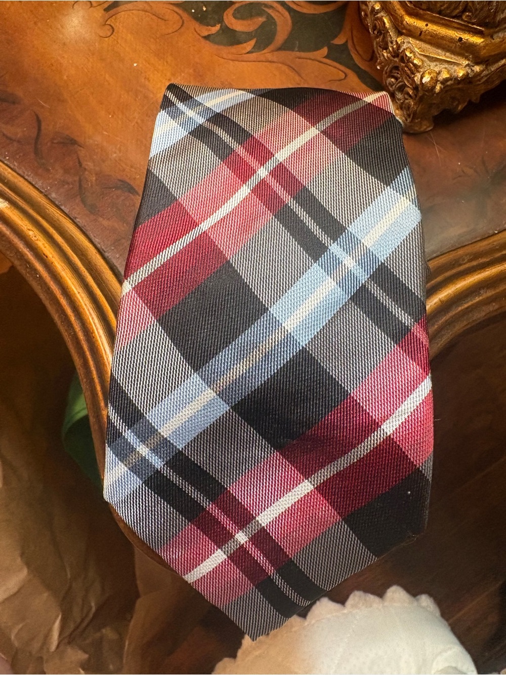 Bill Blass Plaid Tie in Red, Black & Light Blue